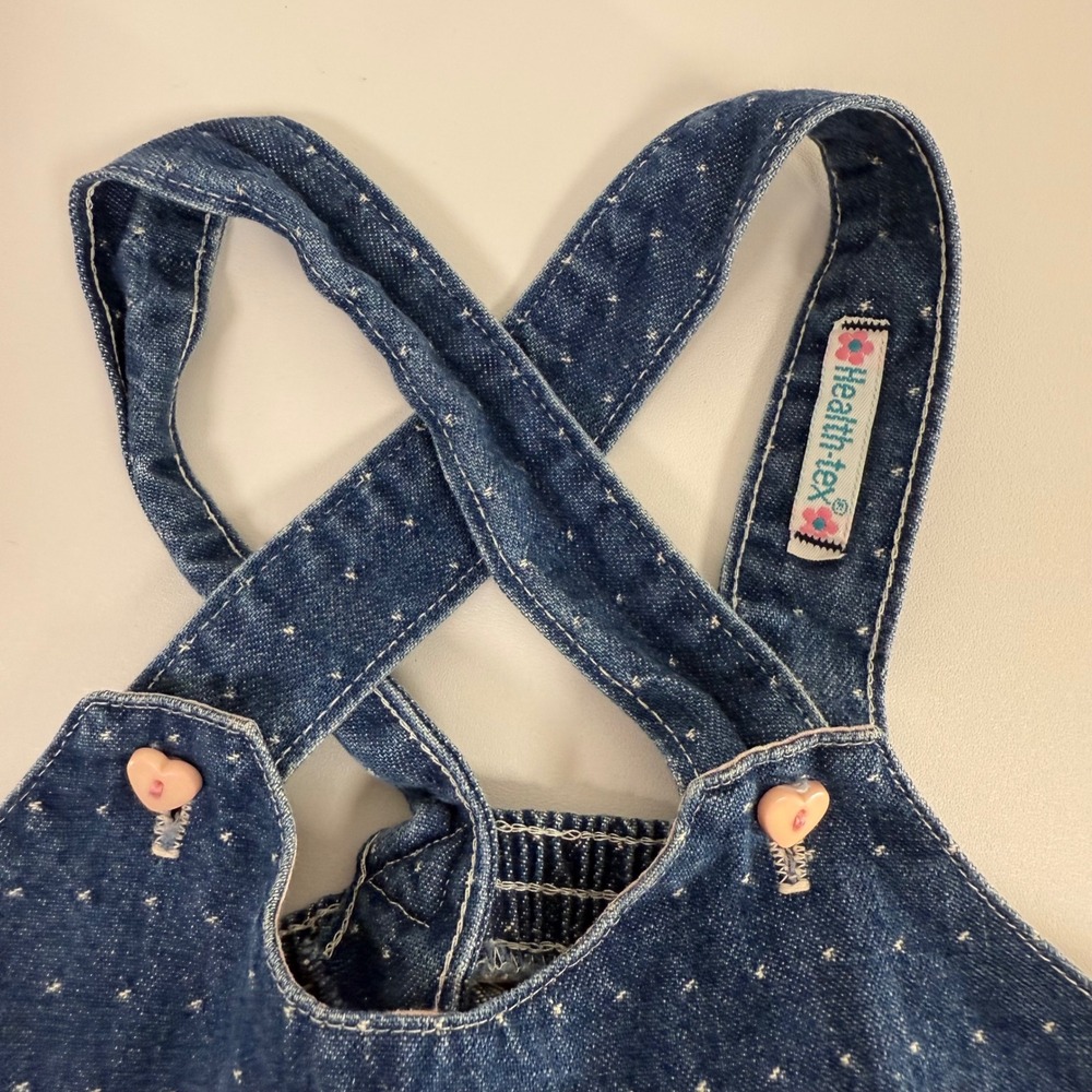 Healthtex Denim Jumper Dress - Heart Buttons Pockets Lace Bows Toddler‎ Girl - Picture 3 of 14